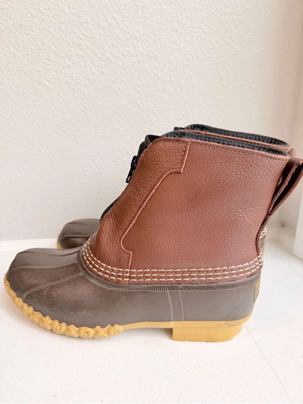 L.L. Bean Brown & Dark Brown Women's Winter Rain Boots with Front Zipper